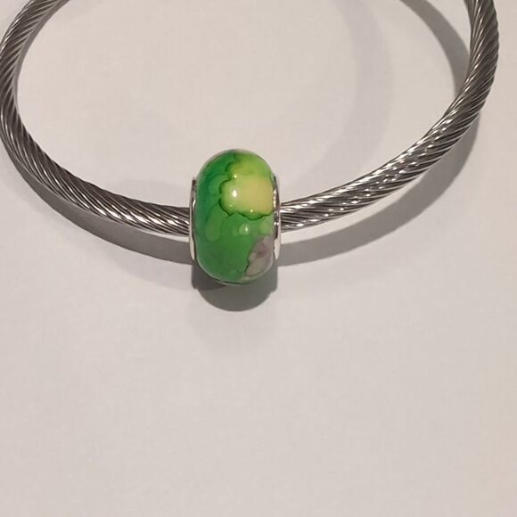 Silver Green Watercolor Charm for Pandora‎ Style Bracelet - Picture 1 of 6